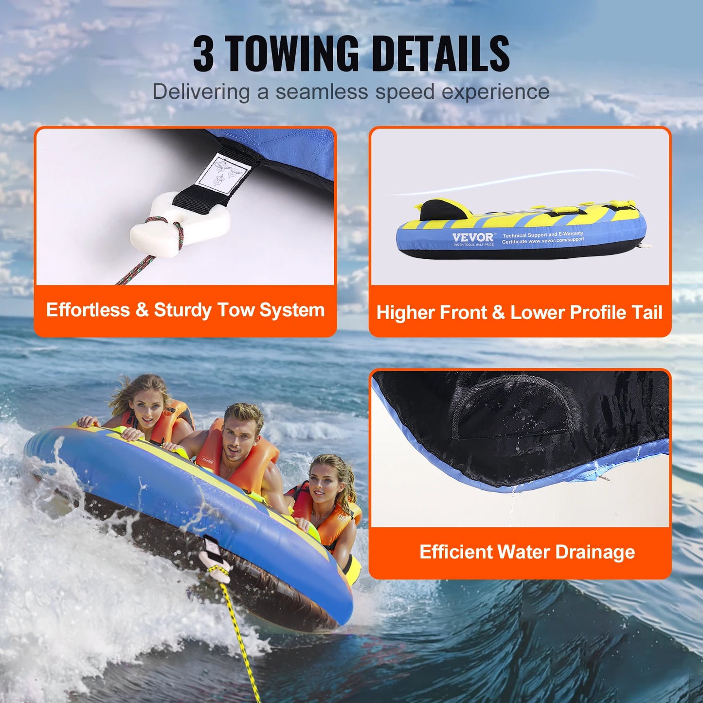 Towable Tube for Boating, 1-3 People Inflatable