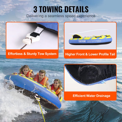 Towable Tube for Boating, 1-3 People Inflatable