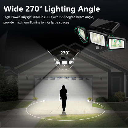 Outdoor Waterproof Solar Light with Motion Sensor 3-Head 200+ LEDs Security Light