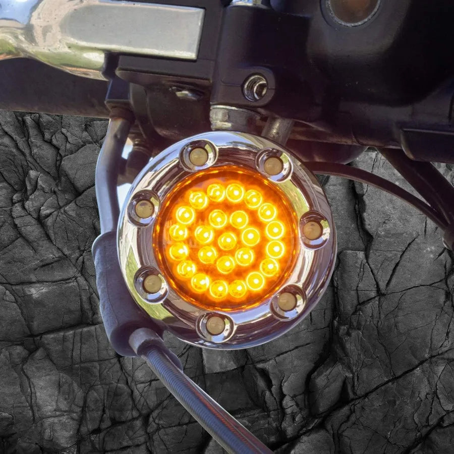 2 Inch Front LED Turn Signals w/Running Light Ring Covers for Harley Davidson - Chrome