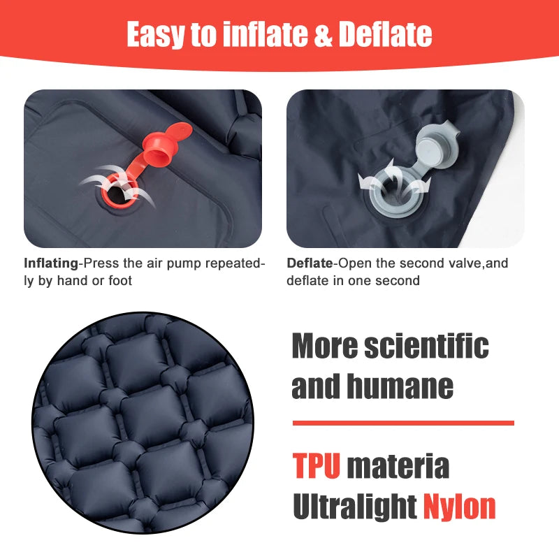 Outdoor Sleeping Pad Camping Inflatable Mattress Built-in Pump  With Headrest