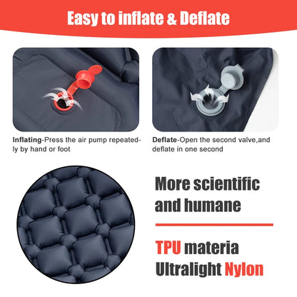 Outdoor Sleeping Pad Camping Inflatable Mattress Built-in Pump  With Headrest