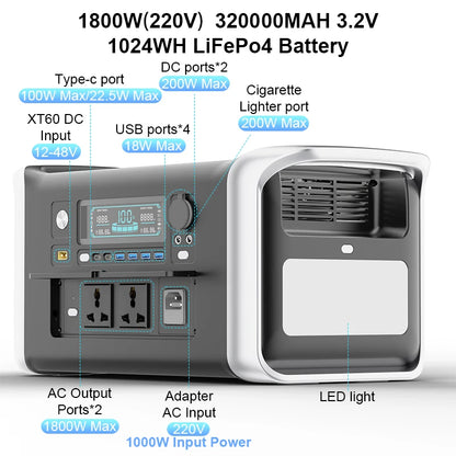 Portable Power Station Solar Generator 1000W 2000w 220V AC Outlets Power Flexible Solar Panel