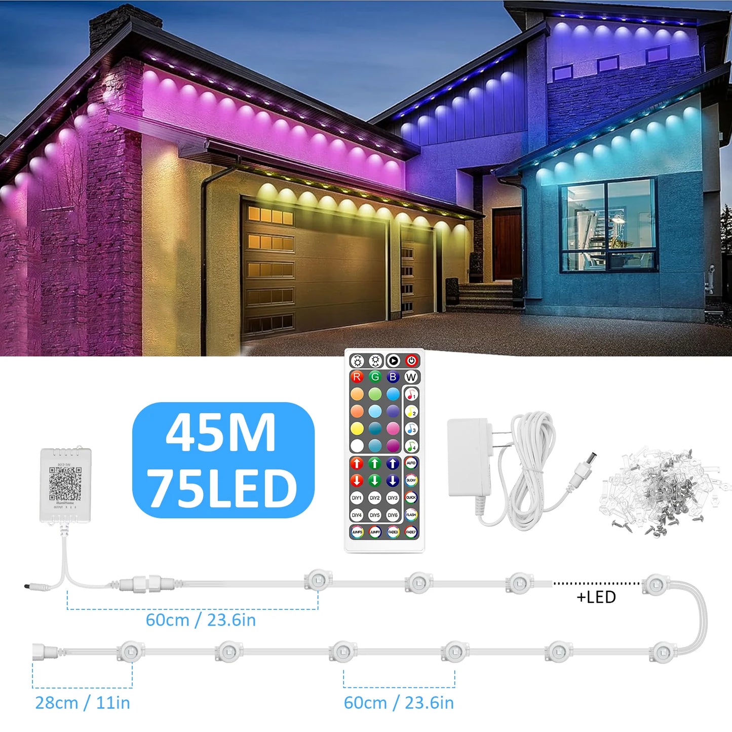 Permanent Outdoor Lights for House, LED with Remote Control