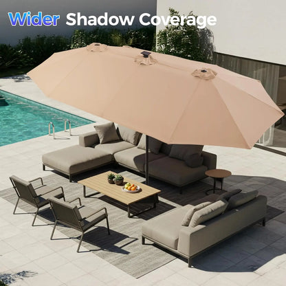 13ft Outdoor Patio Umbrella with Solar Lights,Pool Umbrella, Fade Resistant Canopy Beige