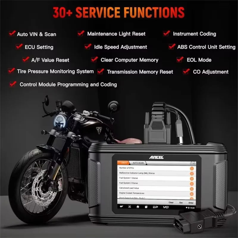 ANCEL MT510 Motorcycle Scanner All System for BMW/DUCATI/Harley Support 30+ Functions ECU Reset Motorcycle OBD2 Diagnostic Tool
