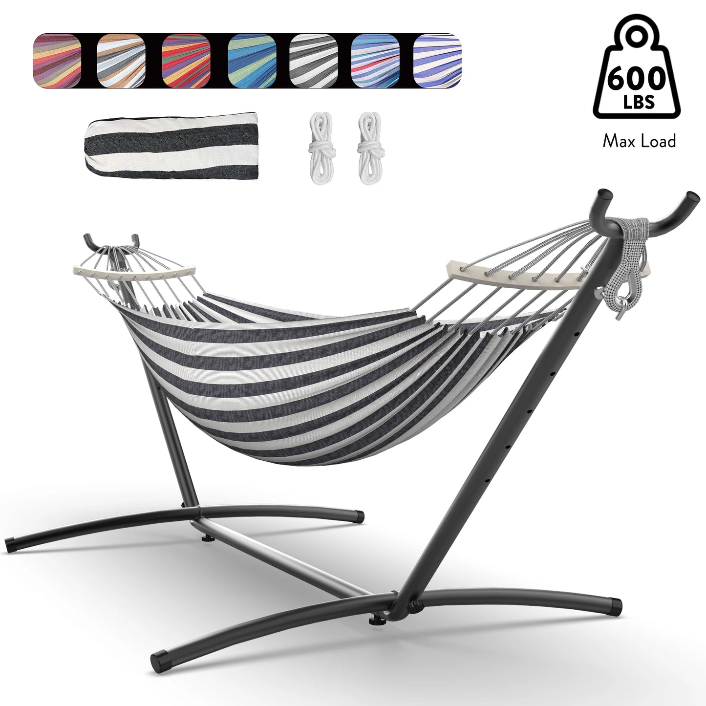 Hammock with Adjustable Stand Hammock with Storage Bag, 600lb Capacity