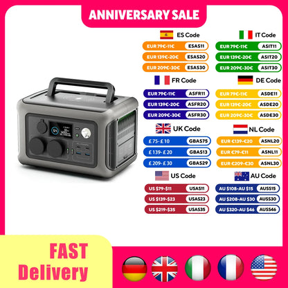 Portable Power Station R600, 299Wh LiFeP04 Battery with 2x 600W (1200W Surge) AC Outlets