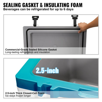 25/33/45/52QT Portable Hard Cooler Fully Insulated Ice Chest Cooling Box Goods Basket