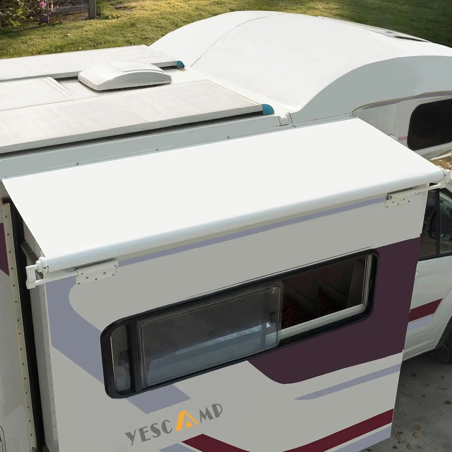 Universal RV Slide Out Awning Fabric Replacement, 93" x 51", White - Waterproof Vinyl for Travel Trailers