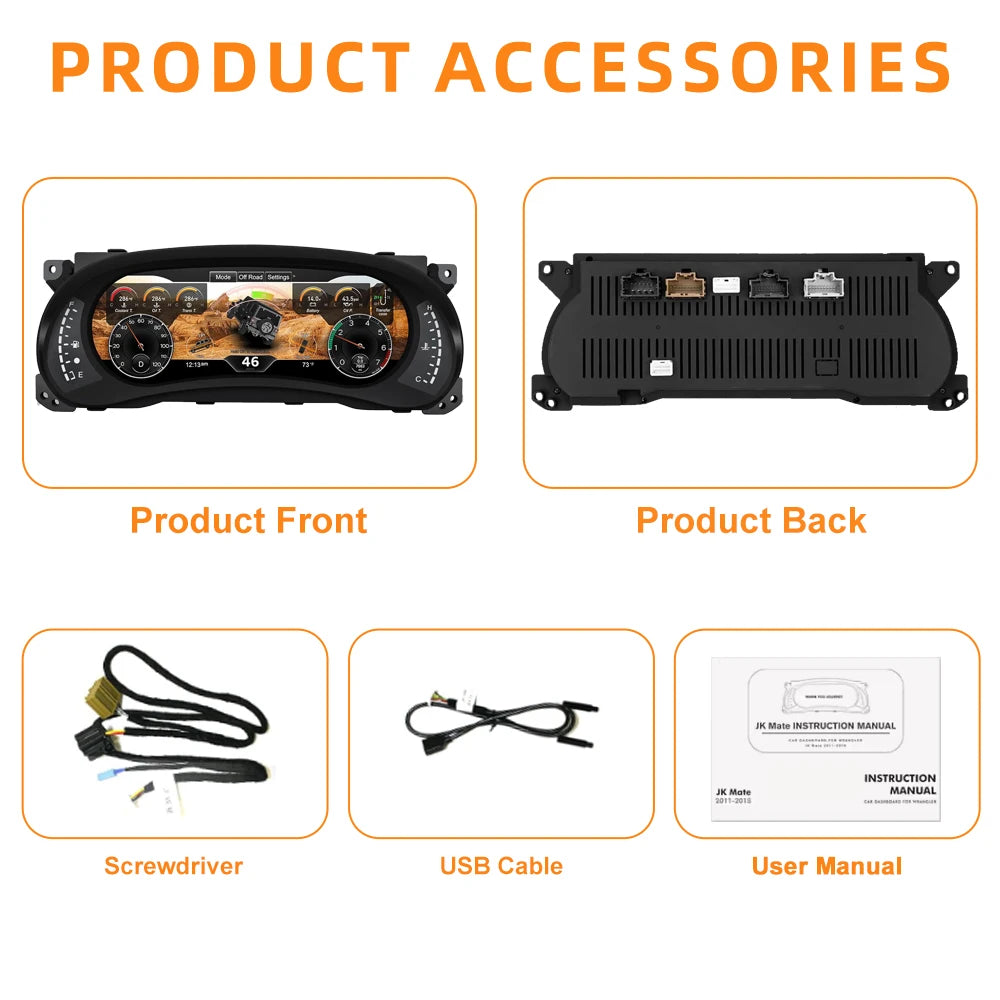 Gauge Cluster for Jeep Wrangler  2011-2017 12.3’’ HD LCD  Screen Display Plug and Play