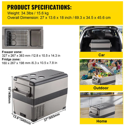 Car Refrigerator, 12V Car Fridge, -4℉-50℉ Adjustable Range,12/24V DC and 100-240V AC Compressor Cooler for Outdoor
