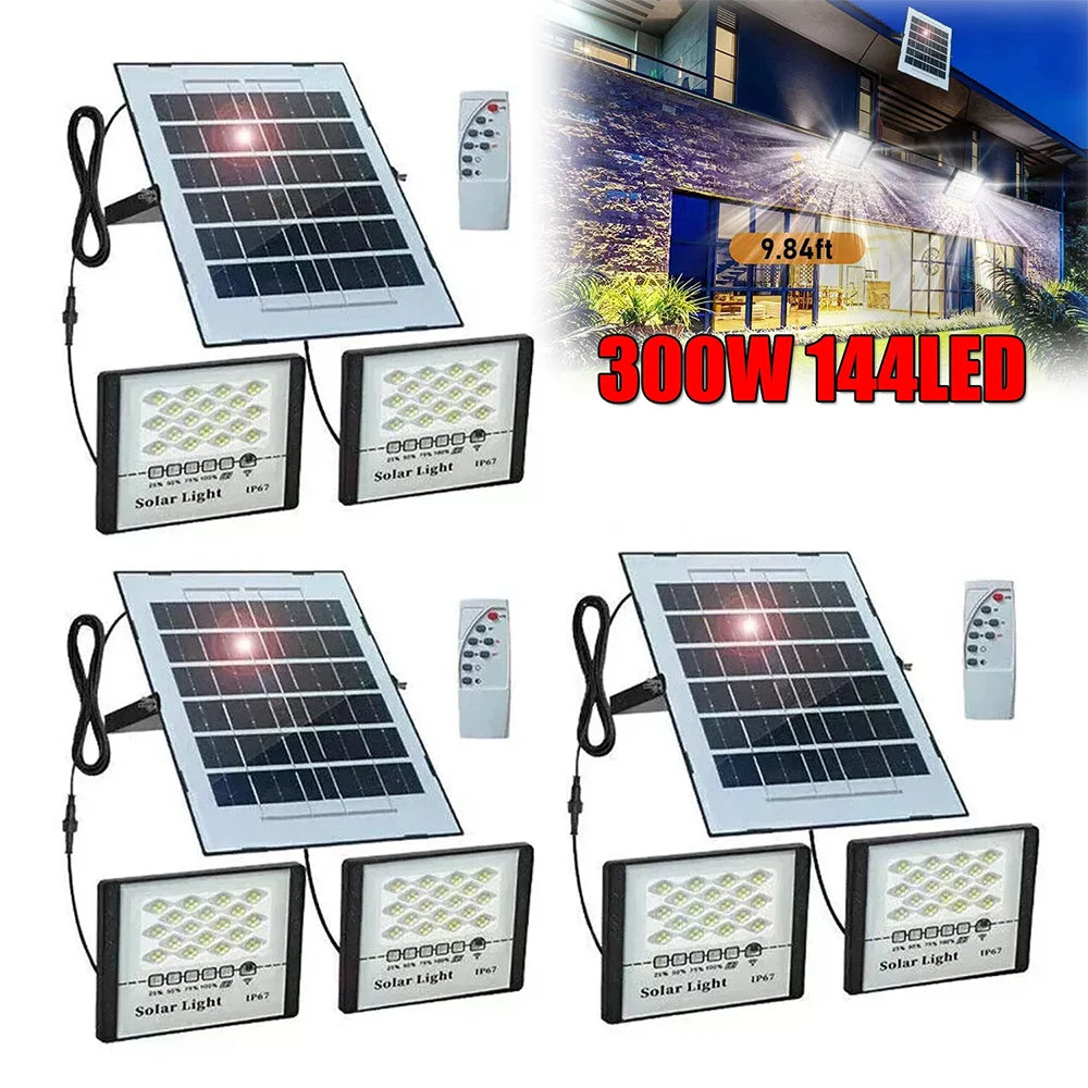 300W LED Solar Street Lights Outdoor Flood Lamps Waterproof Spotlight Lighting Dusk To Dawn
