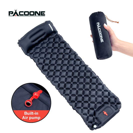 Outdoor Sleeping Pad Camping Inflatable Mattress Built-in Pump  With Headrest