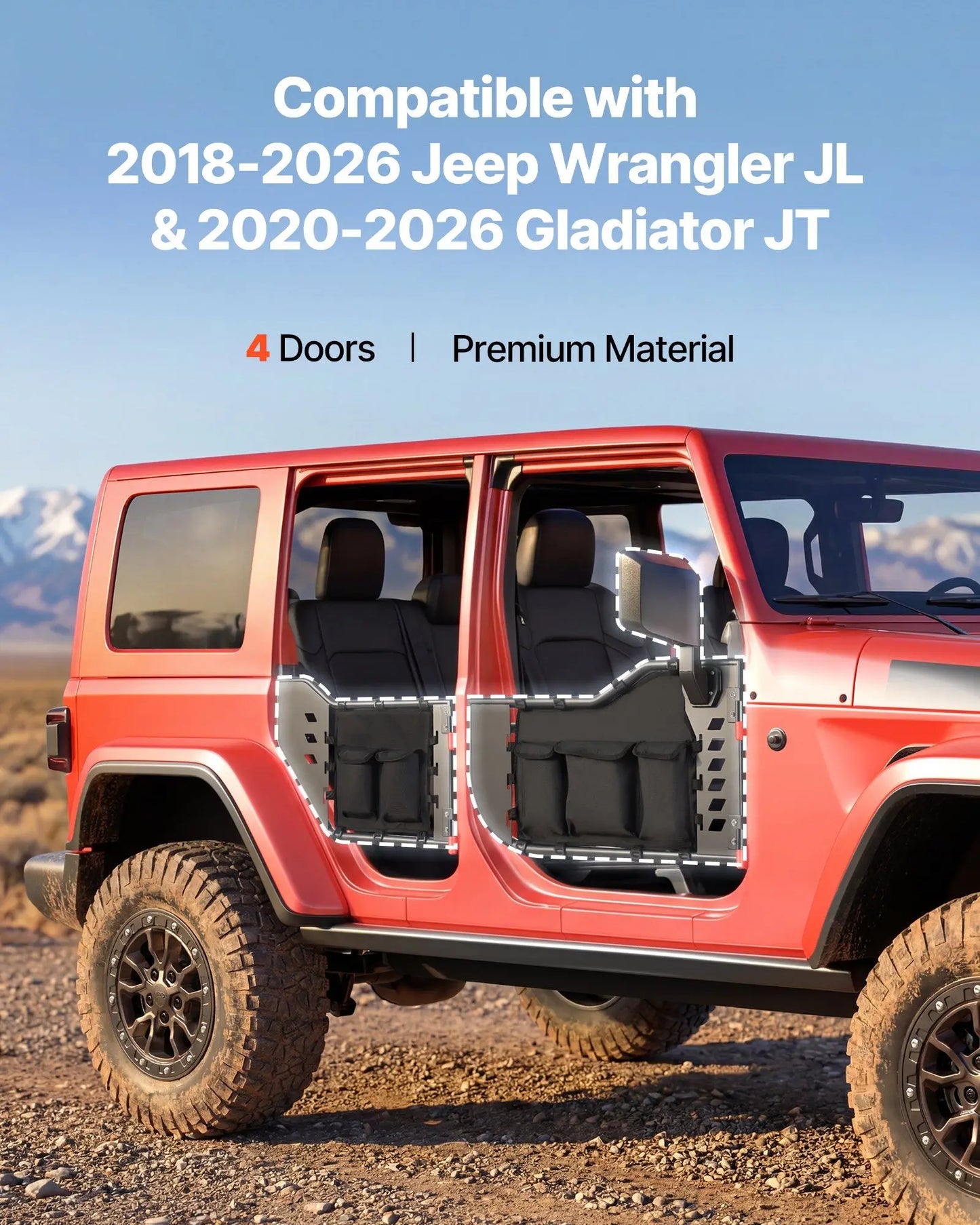 Jeep Tube Doors, 4-Door, Compatible with 2018-2026 Jeep Wrangler 2020-2026 Gladiator
