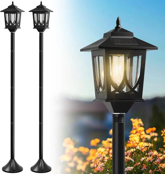63" Solar Lamp Post Light 2 Pack, Waterproof Outdoor Lighting White Replaceable Bulb