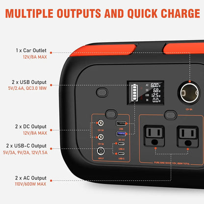 Portable Power Station 600W 296Wh/AC Outlet Solar Generator