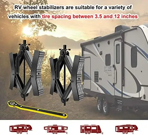 2Pcs Heavy Duty RV Wheel Chock Stabilizer – X-Shaped Scissor Lock for Travel Trailer Tires with Wrench