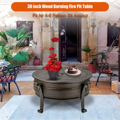 36 Inch Fire Pit with Grill & Lid, Fireplace & Round Table & BBQ 3 in 1
