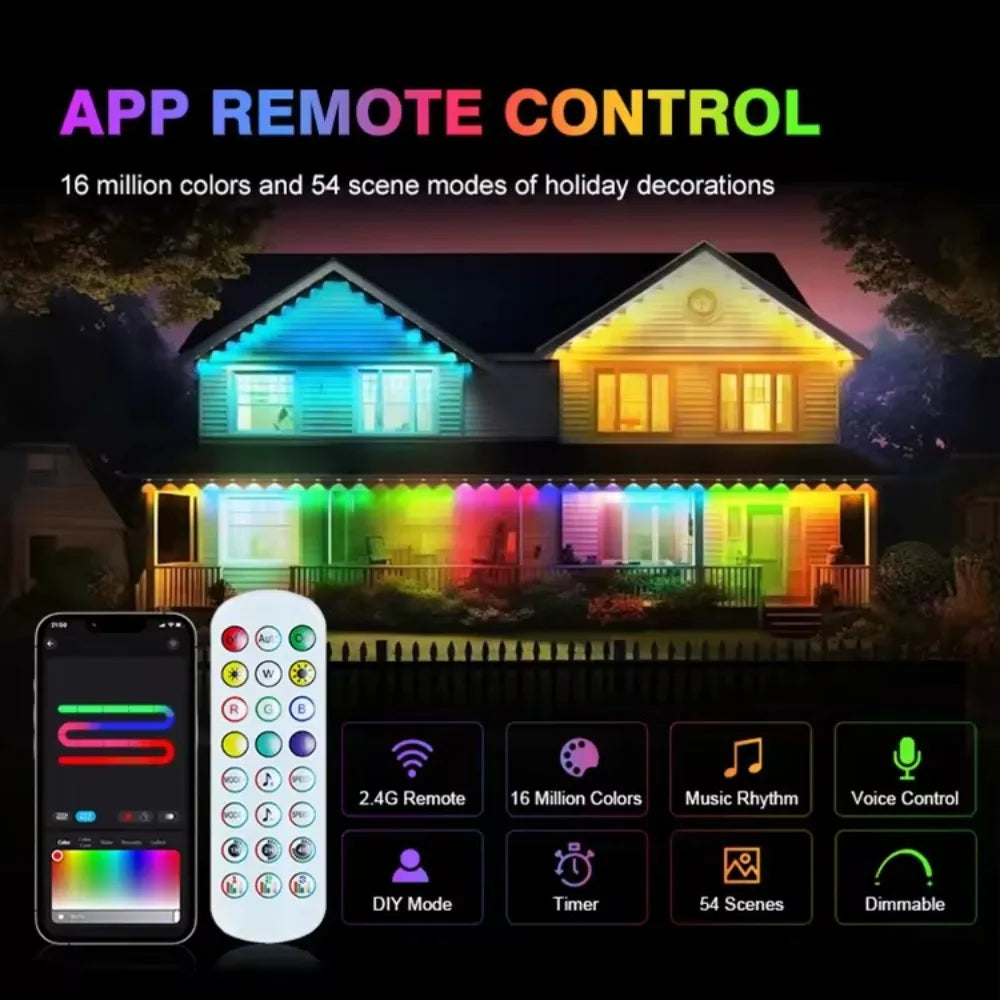 Smart Permanent Outdoor Lights Eaves Lights  Waterproof Light String with  Remote control