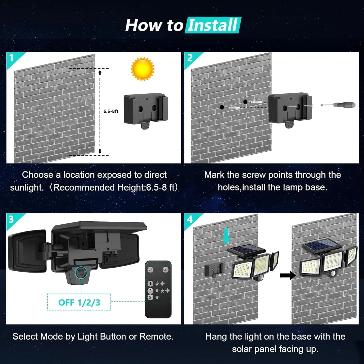 Outdoor Waterproof Solar Light with Motion Sensor 3-Head 200+ LEDs Security Light
