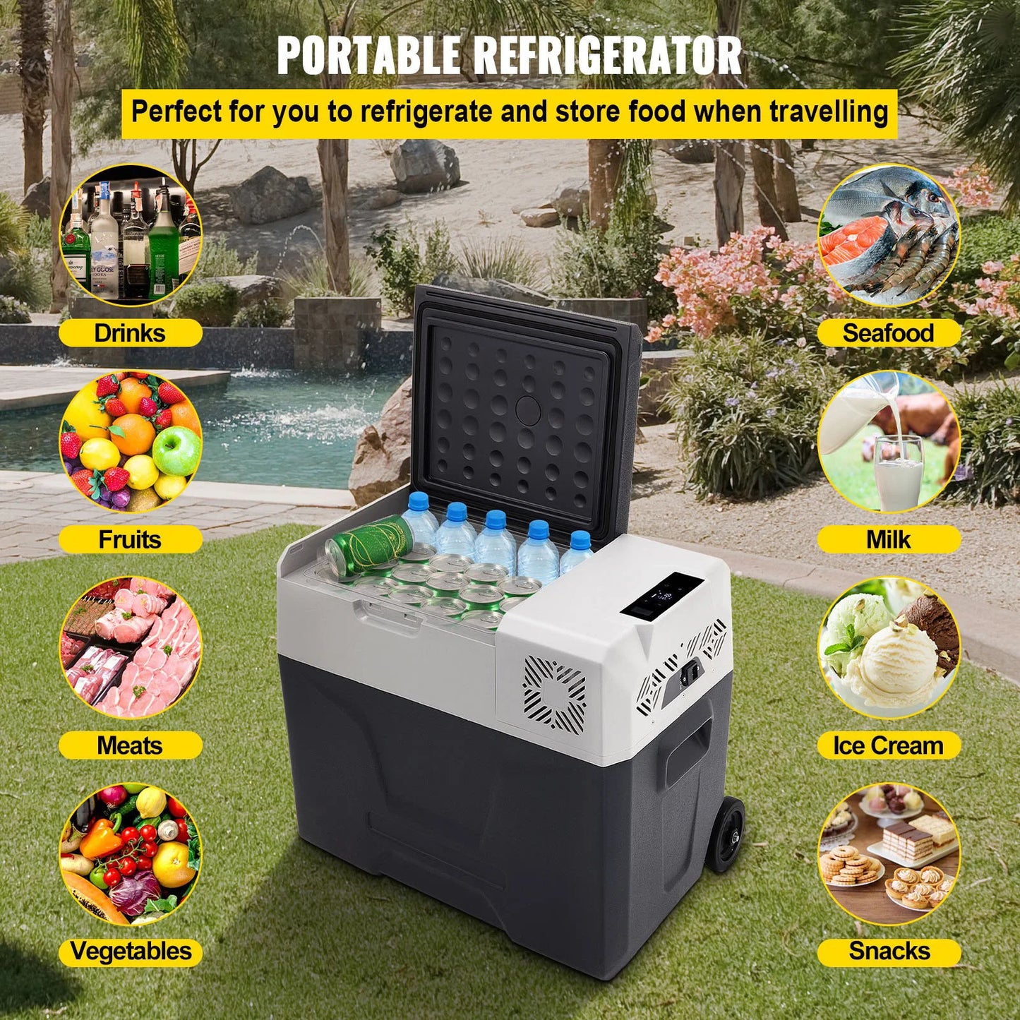 Car Refrigerator, 12V Car Fridge, -4℉-50℉ Adjustable Range,12/24V DC and 100-240V AC Compressor Cooler for Outdoor