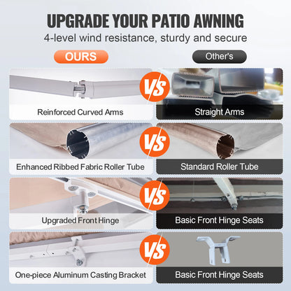 Manual Retractable Outdoor Awning Sun Shade Water-Resistant Polyester