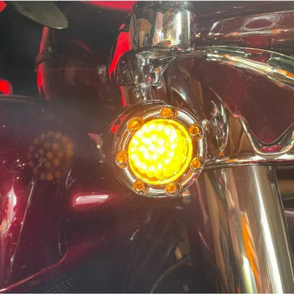 2 Inch Front LED Turn Signals w/Running Light Ring Covers for Harley Davidson - Chrome