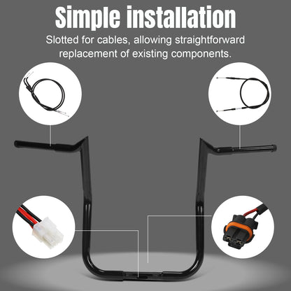 16inch Ape Hanger Handle Bars Compatible for Harley (No Heated Grip Wires)