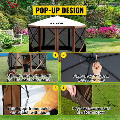 Pop-up Camping Gazebo 6 Sided 12' x 12' / 10' x 10'