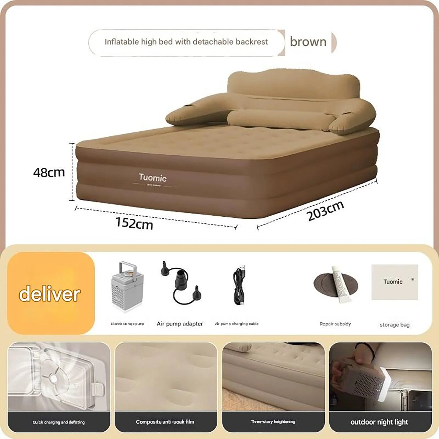 2 Person Built-In Pump Camping Mattress PVC Automatic Inflatable