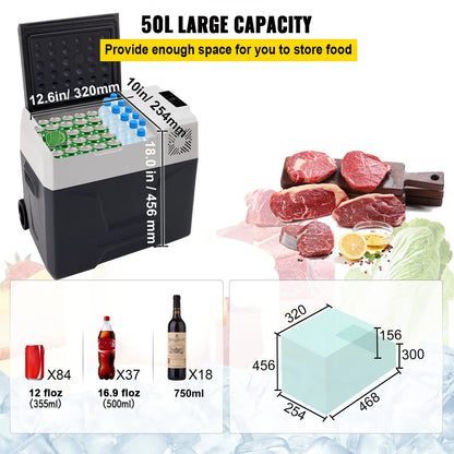 Car Refrigerator, 12V Car Fridge, -4℉-50℉ Adjustable Range,12/24V DC and 100-240V AC Compressor Cooler for Outdoor