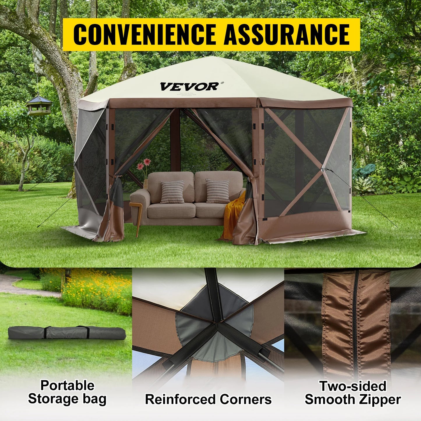 Pop-up Camping Gazebo 6 Sided 12' x 12' / 10' x 10'