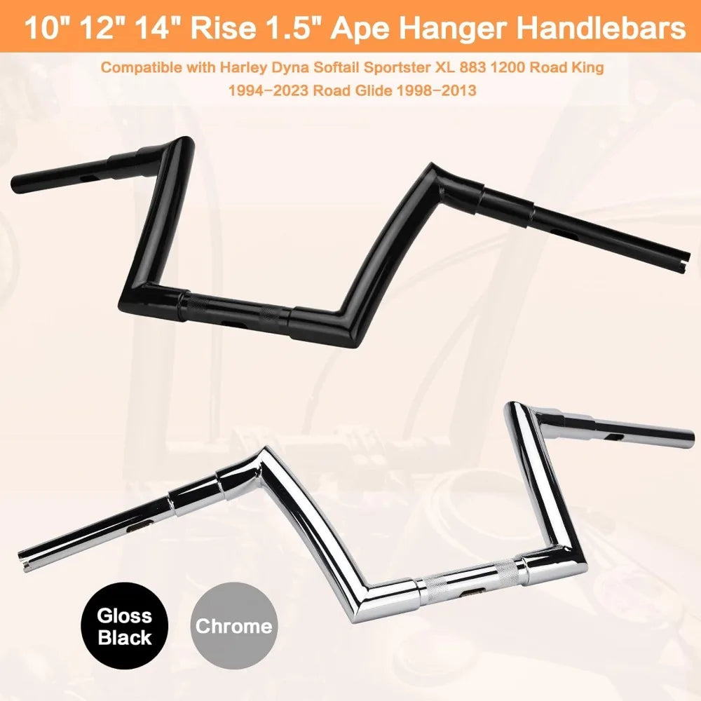 10" Rise Ape Hanger Handlebar 1.5" Fat 1.25" Meathook for Harley 2015-2023 Road Gl