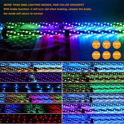 3FT LED Whip Light With App Remote Control Spiral  Whip Light for UTV ATV  Offroad Truck