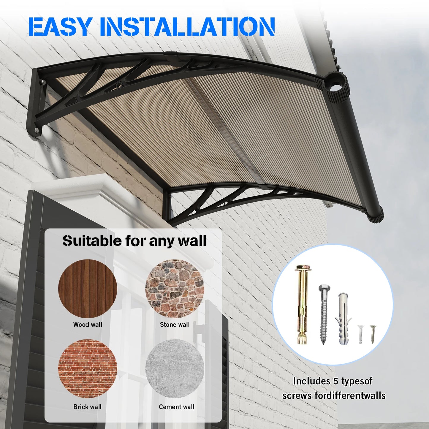 Large Awning for Door Entrance Window Awnings Door Canopy Sun Shade Cover Patio Rain Snow Cover