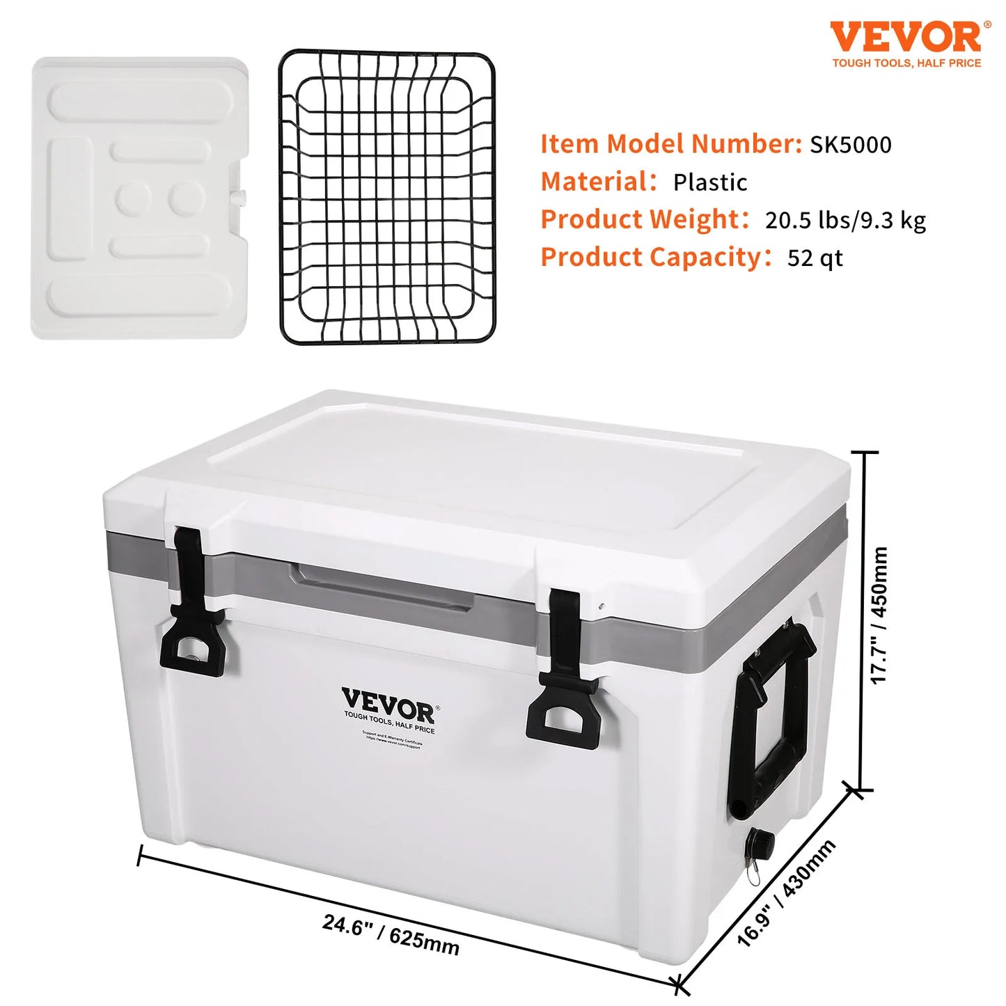 25/33/45/52QT Portable Hard Cooler Fully Insulated Ice Chest Cooling Box Goods Basket