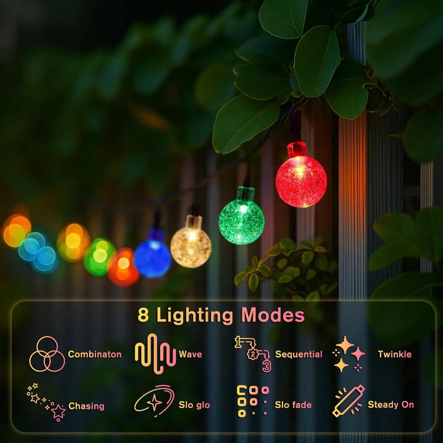 1 Pack 12M/39.37FT. 100 LED Solar Powered Bubble Ball String Light