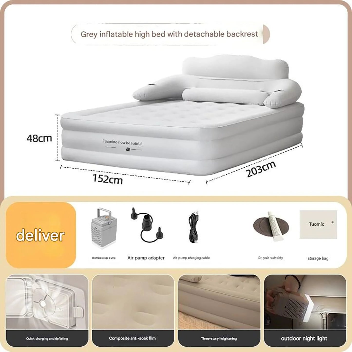 2 Person Built-In Pump Camping Mattress PVC Automatic Inflatable