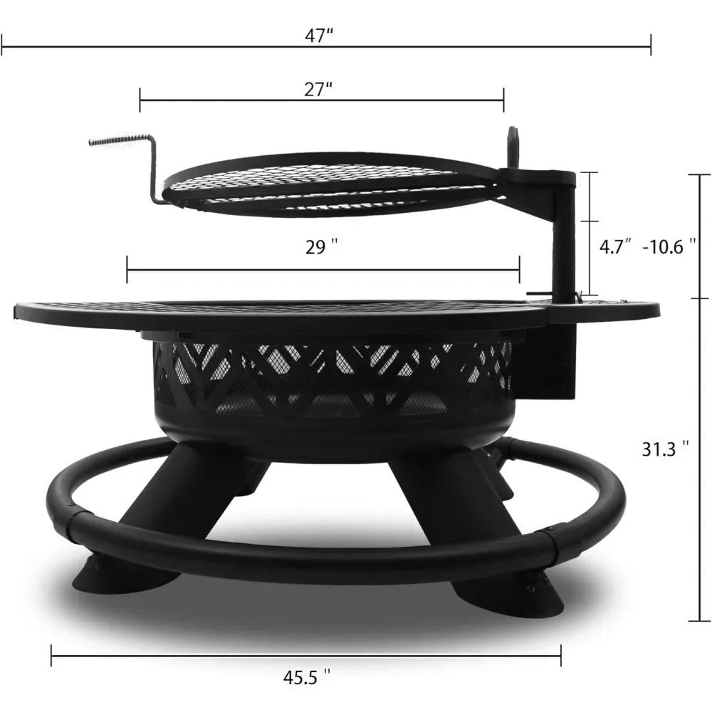 47" Outdoor Fire Pit with Adjustable Grill, 2-in-1