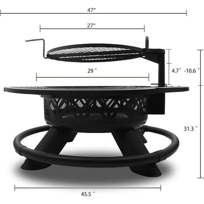 47" Outdoor Fire Pit with Adjustable Grill, 2-in-1