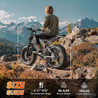 1500W Peak Electric Bike, 28 MPH, 60-100 Miles Range, 48V Battery Fat Tires, 7-Speed Suspension