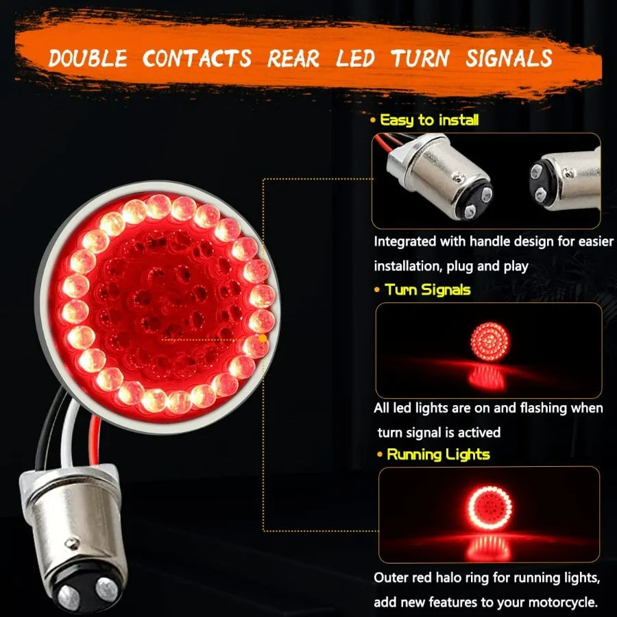 1157 Front Rear LED Turn Signal, 2 Inch Bullet Running Light for Harley Street Glide, Dyna, sportster