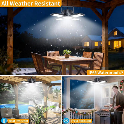 Solar Shed Light with Motion Sensor,LED, 4 Heads, Remote Control for Indoor Outdoor Use
