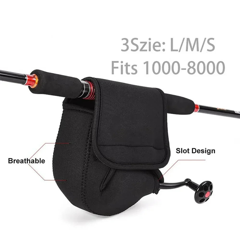 S/M/L Spinning Fishing Reel Cover Neoprene Protective Waterproof Reel Bag