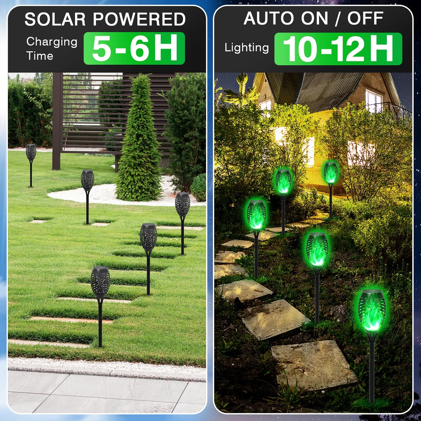 Green Solar Flame Light Outdoor with Flickering Flame Waterproof