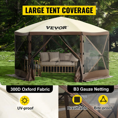 Pop-up Camping Gazebo 6 Sided 12' x 12' / 10' x 10'