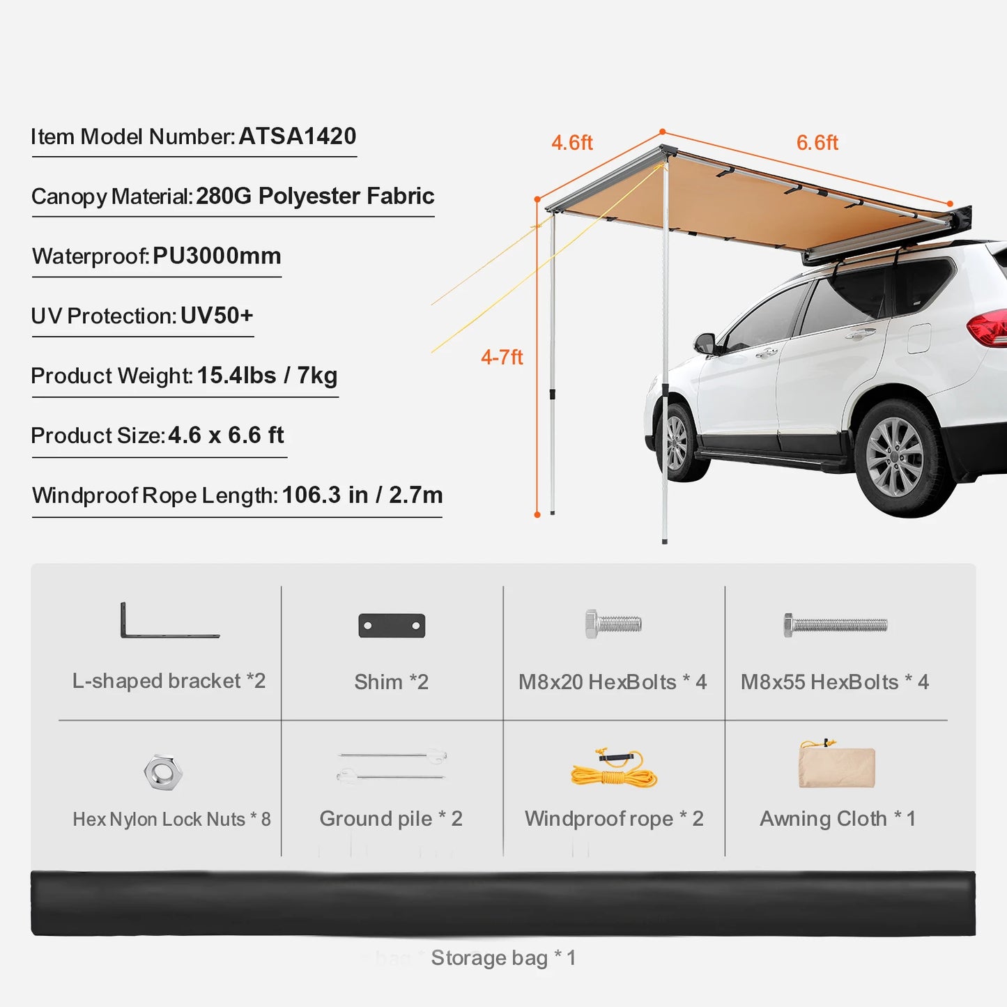 Vehicle  Retractable Car Side Awning Car Waterproof Storage Bag  Suitable for Truck SUV Van Campers