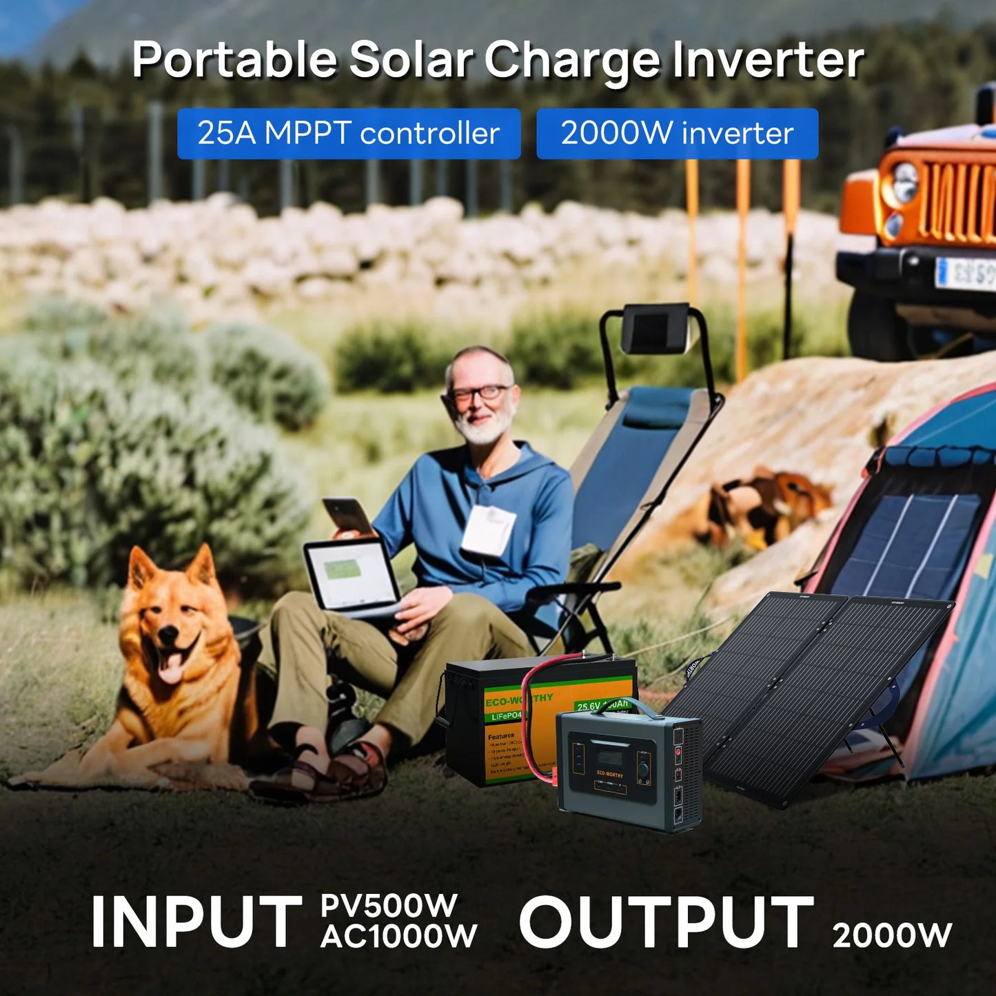Portable Inverter Charger,25A MPPT Solar Controller 500W Solar panels