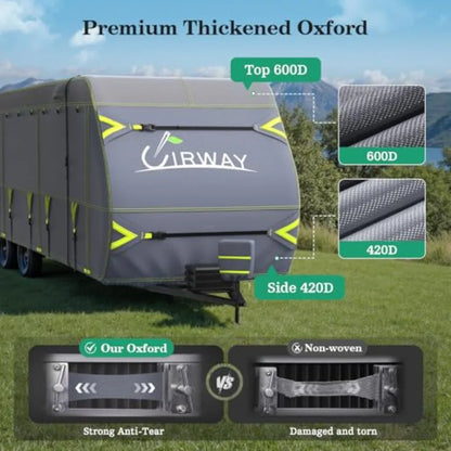 RV Cover 22-24ft Upgraded Waterproof Windproof Rip-Stop Heavy Duty Winter Camper Cover with 4 Tire Covers Tongue Jack